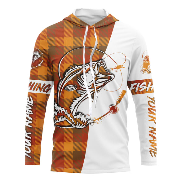 Custom Bass Fishing Fall Orange Plaid Fishing Shirts, Christmas Thanksgiving Fishing gifts - IPHW1858