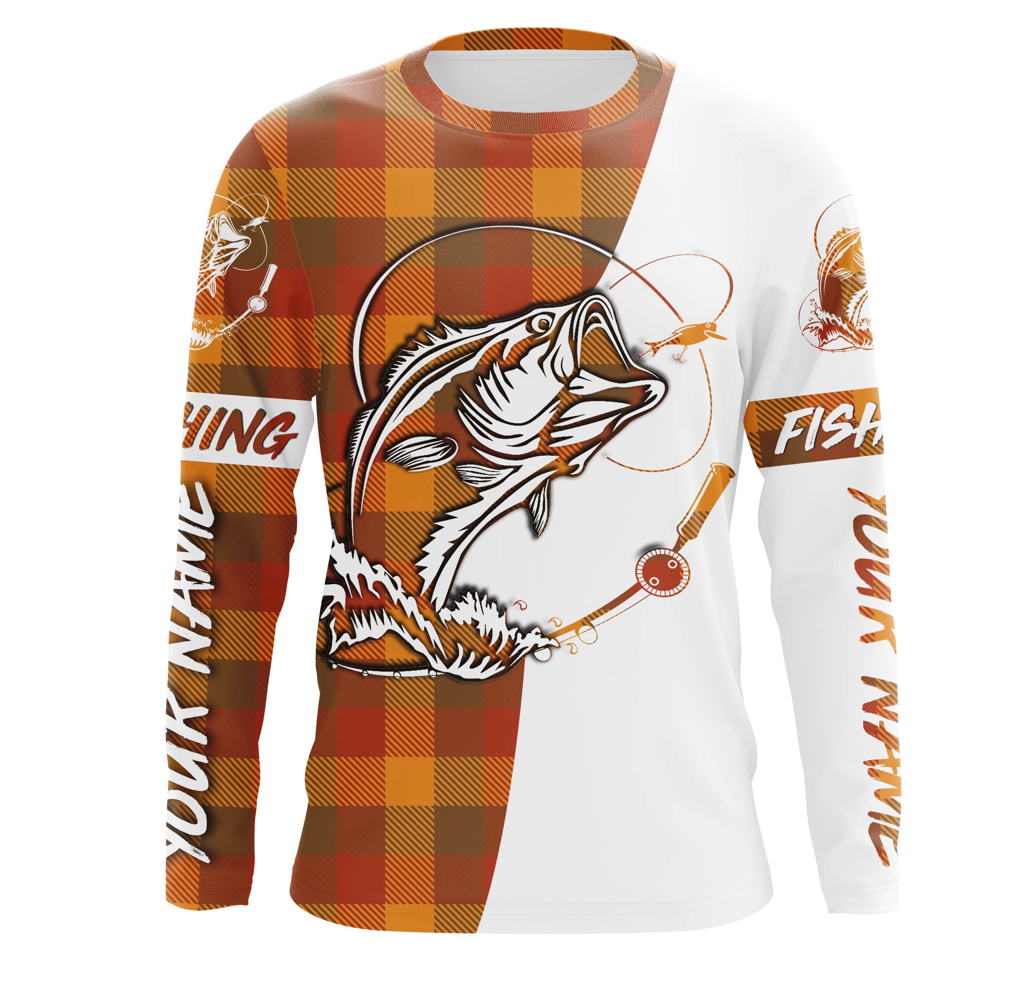 Custom Bass Fishing Fall Orange Plaid Fishing Shirts, Christmas Thanksgiving Fishing gifts - IPHW1858