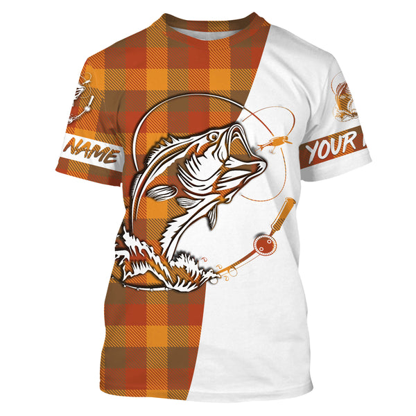 Custom Bass Fishing Fall Orange Plaid Fishing Shirts, Christmas Thanksgiving Fishing gifts - IPHW1858