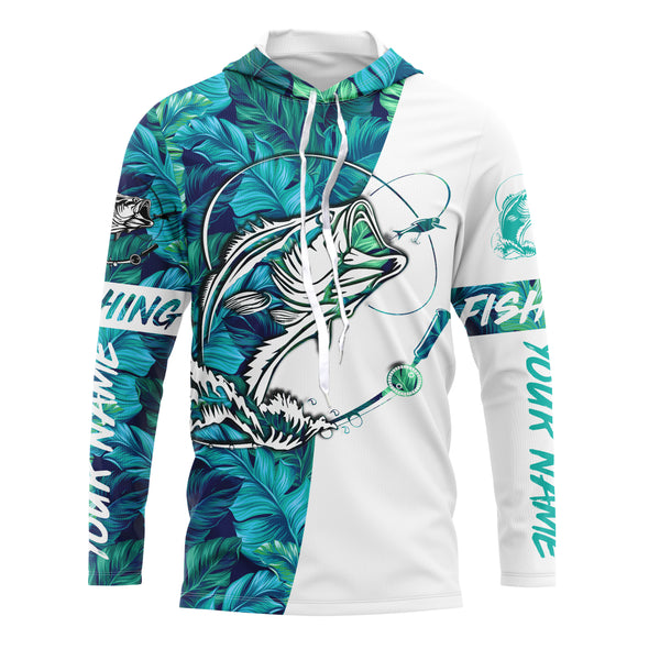 Personalized Bass Fishing Shirts Tropical leaves pattern, Bass Fishing UV Protection Performance Fishing  Shirts - IPHW2317