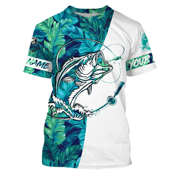 Personalized Bass Fishing Shirts Tropical leaves pattern, Bass Fishing UV Protection Performance Fishing  Shirts - IPHW2317