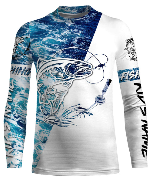 Trout Fishing Custom Long Sleeve Fishing Shirts, personalized Sea wave camo Fishing Shirts - IPHW1686