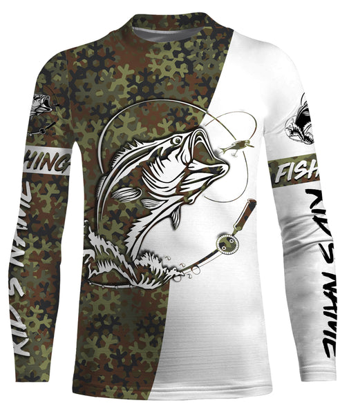 Personalized Bass Fishing Camo Long Sleeve Fishing Shirts, Bass Fishing Christmas gifts - IPHW1875