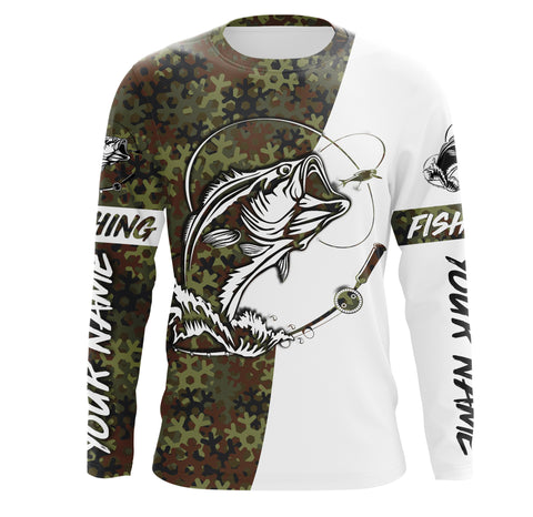 Personalized Bass Fishing Camo Long Sleeve Fishing Shirts, Bass Fishing Christmas gifts - IPHW1875