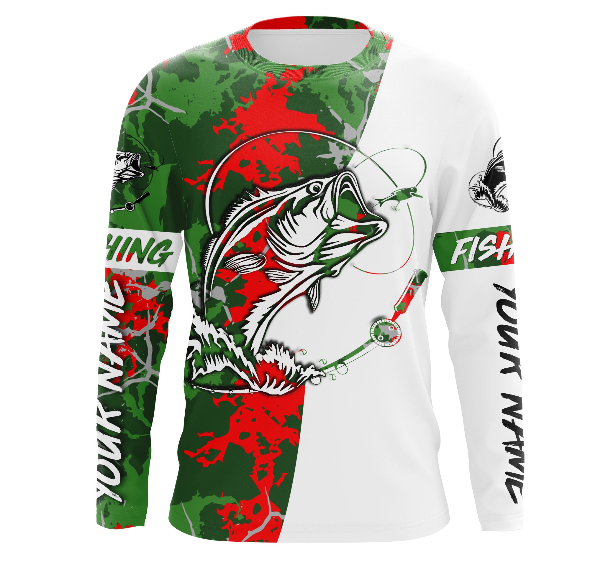 Personalized Bass Fishing Camo Long Sleeve performance Fishing Shirts, Bass Fishing Christmas gifts - IPHW1876