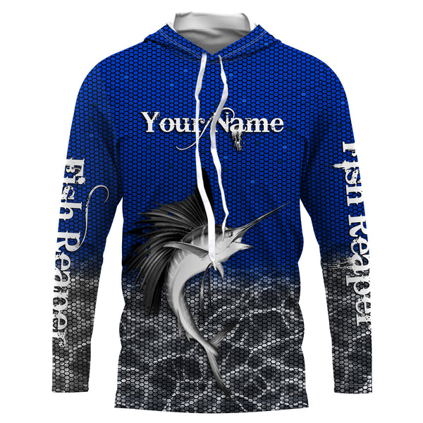 Sailfish Fishing Fish reaper Custom Long Sleeve performance Fishing Shirts, Sailfish Fishing jerseys | blue - IPHW1696