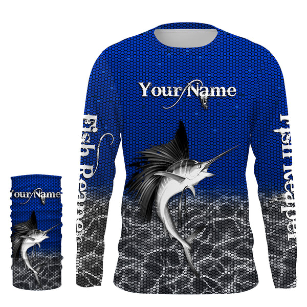 Sailfish Fishing Fish reaper Custom Long Sleeve performance Fishing Shirts, Sailfish Fishing jerseys | blue - IPHW1696