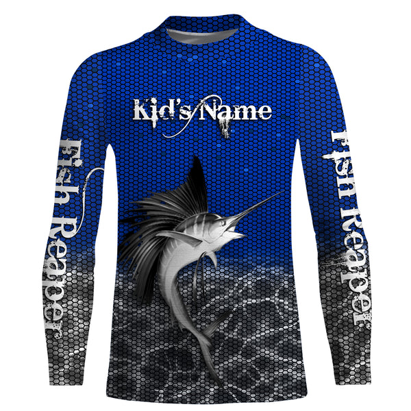 Sailfish Fishing Fish reaper Custom Long Sleeve performance Fishing Shirts, Sailfish Fishing jerseys | blue - IPHW1696