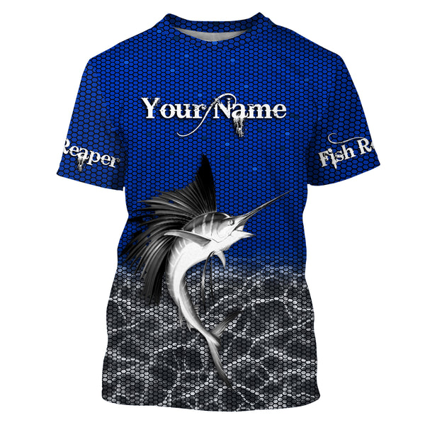 Sailfish Fishing Fish reaper Custom Long Sleeve performance Fishing Shirts, Sailfish Fishing jerseys | blue - IPHW1696