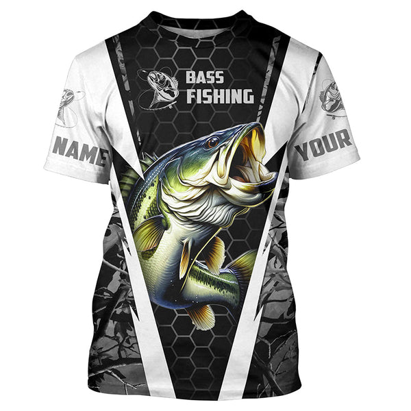 Personalized Bass Fishing jerseys, Bass Fishing Long Sleeve Fishing tournament shirts | gray camo IPHW3679