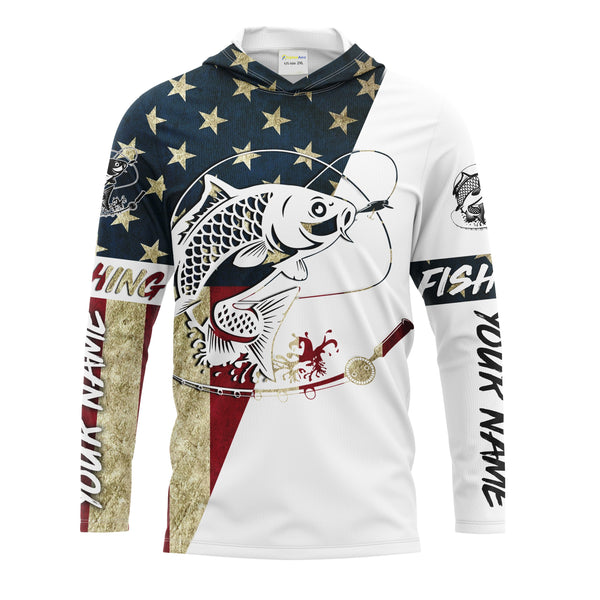 Personalized Carp Fishing American Flag Long Sleeve Fishing Shirts, Patriotic Fishing gifts - IPHW1256