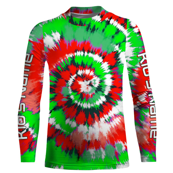 Green and red Christmas Tie dye Custom Shirts, Long Sleeve performance Christmas Fishing gifts - IPHW1719