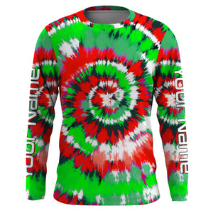 Green and red Christmas Tie dye Custom Shirts, Long Sleeve performance Christmas Fishing gifts - IPHW1719