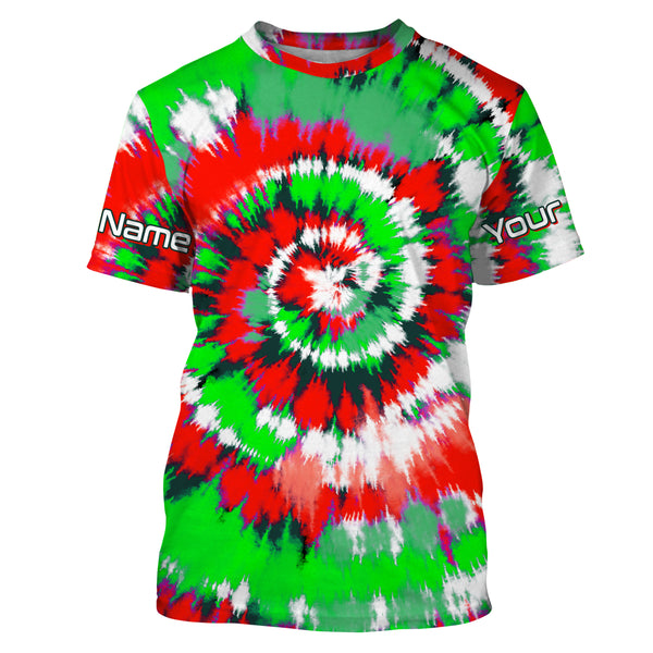 Green and red Christmas Tie dye Custom Shirts, Long Sleeve performance Christmas Fishing gifts - IPHW1719