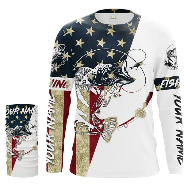 Peacock Bass  American Flag Custom Patriotic Long Sleeve Fishing Shirts, personalized Fishing  jerseys - IPHW1269