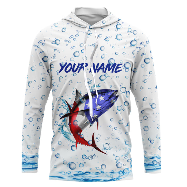 Personalized Tuna Fishing American Flag Long sleeve performance Fishing Shirts, Patriotic Fishing gifts - IPHW1747