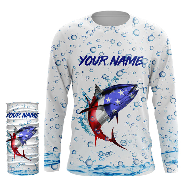 Personalized Tuna Fishing American Flag Long sleeve performance Fishing Shirts, Patriotic Fishing gifts - IPHW1747