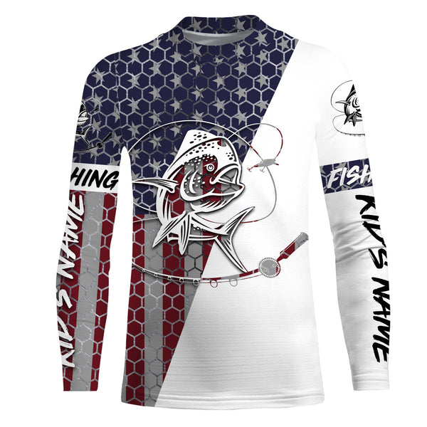 Mahi Mahi Fishing American Flag Custom Long Sleeve performance Fishing shirts, personalized Patriotic Fishing jerseys - IPHW2207