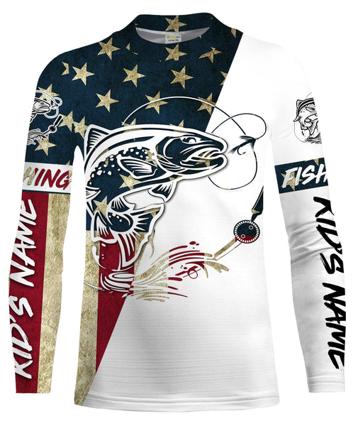 Trout Fish American Flag Custom UV Long Sleeve Fishing Shirts, Trout Fishing jerseys Patriotic Fishing apparel - IPHW1594