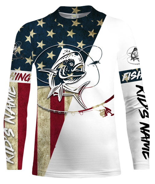 Mahi Mahi American Flag Custom UV Long Sleeve Fishing Shirts, Patriotic Fishing apparel - IPHW1595