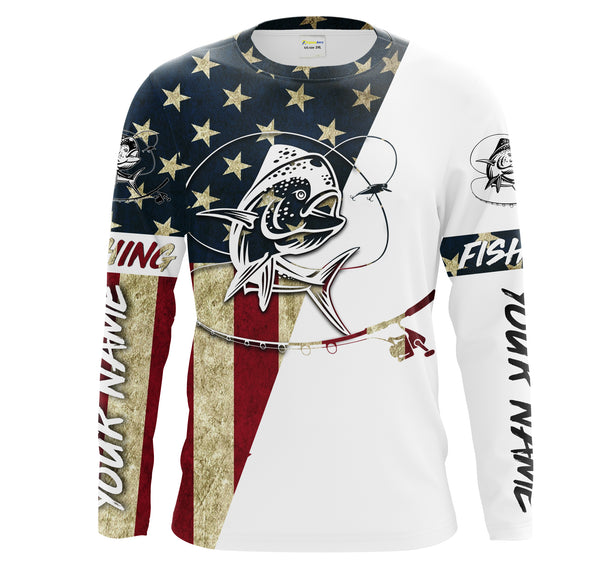 Mahi Mahi American Flag Custom UV Long Sleeve Fishing Shirts, Patriotic Fishing apparel - IPHW1595