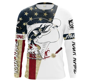 Salmon Fishing American Flag Custom UV Long Sleeve Fishing Shirts, Patriotic Fishing apparel - IPHW1596