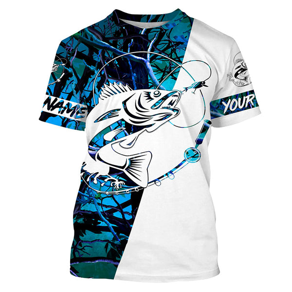Walleye Custom Fishing Shirts, Walleye tournament Fishing shirt fishing gifts | teal blue camo IPHW3596