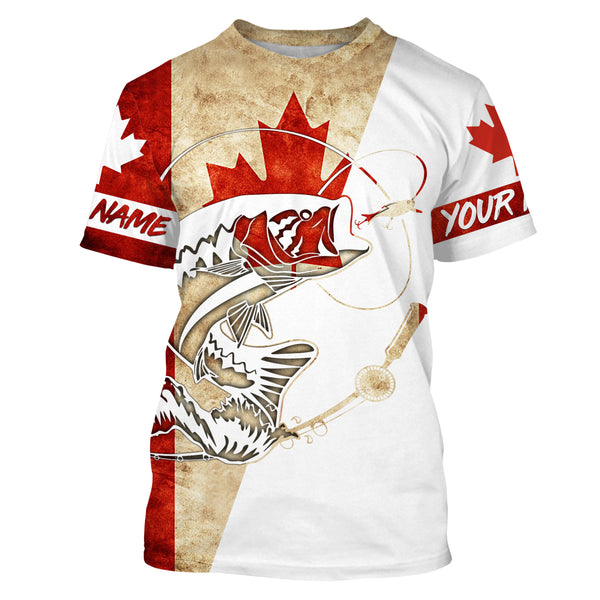 Canada Flag Smallmouth Bass Custom long sleeve performance Fishing Shirts, Bass Fishing jerseys IPHW2974