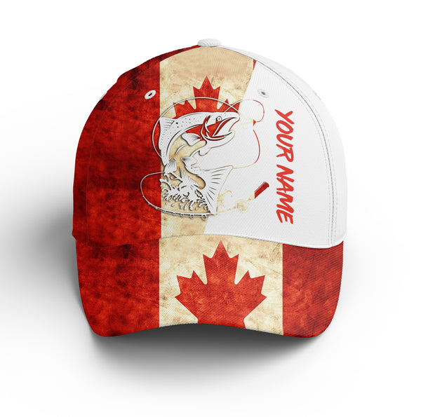 Canada flag Salmon Fishing Adjustable Mesh Fishing Baseball Trucker Angler hat cap, personalized Fishing gifts IPHW2978