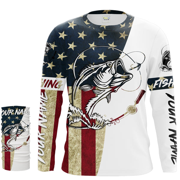 Bass fish Fly Fishing American Flag Custom UV Long Sleeve Fishing Shirts,vintage Patriotic Fishing Shirts - IPHW1598