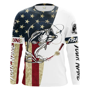 Bass fish Fly Fishing American Flag Custom UV Long Sleeve Fishing Shirts,vintage Patriotic Fishing Shirts - IPHW1598