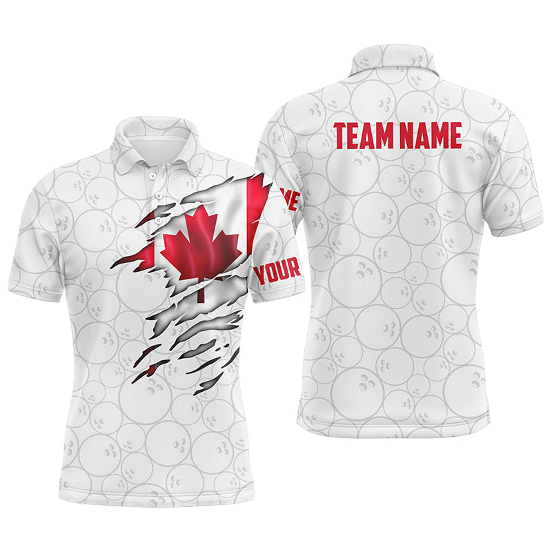 Canada Bowling Polo Shirts For Men, Custom Canadian Flag Bowling Team Jersey Bowling Pattern IPHW5258