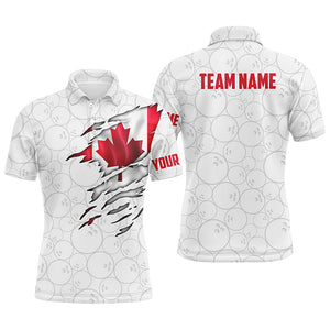 Canada Bowling Polo Shirts For Men, Custom Canadian Flag Bowling Team Jersey Bowling Pattern IPHW5258