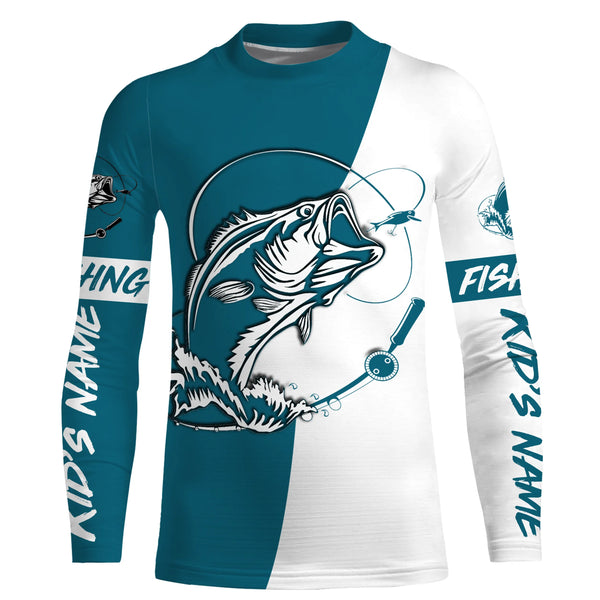 Personalized Bass Long sleeve Fishing Shirts, Bass Fall season Fishing Shirts | light navy blue IPHW3605