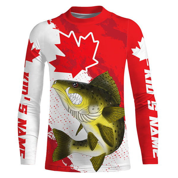 Canada flag Walleye Custom Fishing Shirts, Angry Walleye Fishing jerseys IPHW3477