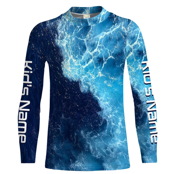 Beautiful Custom Saltwater Long sleeve Fishing Shirts UV Protection, Sea wave camo Fishing Shirts - IPHW1331