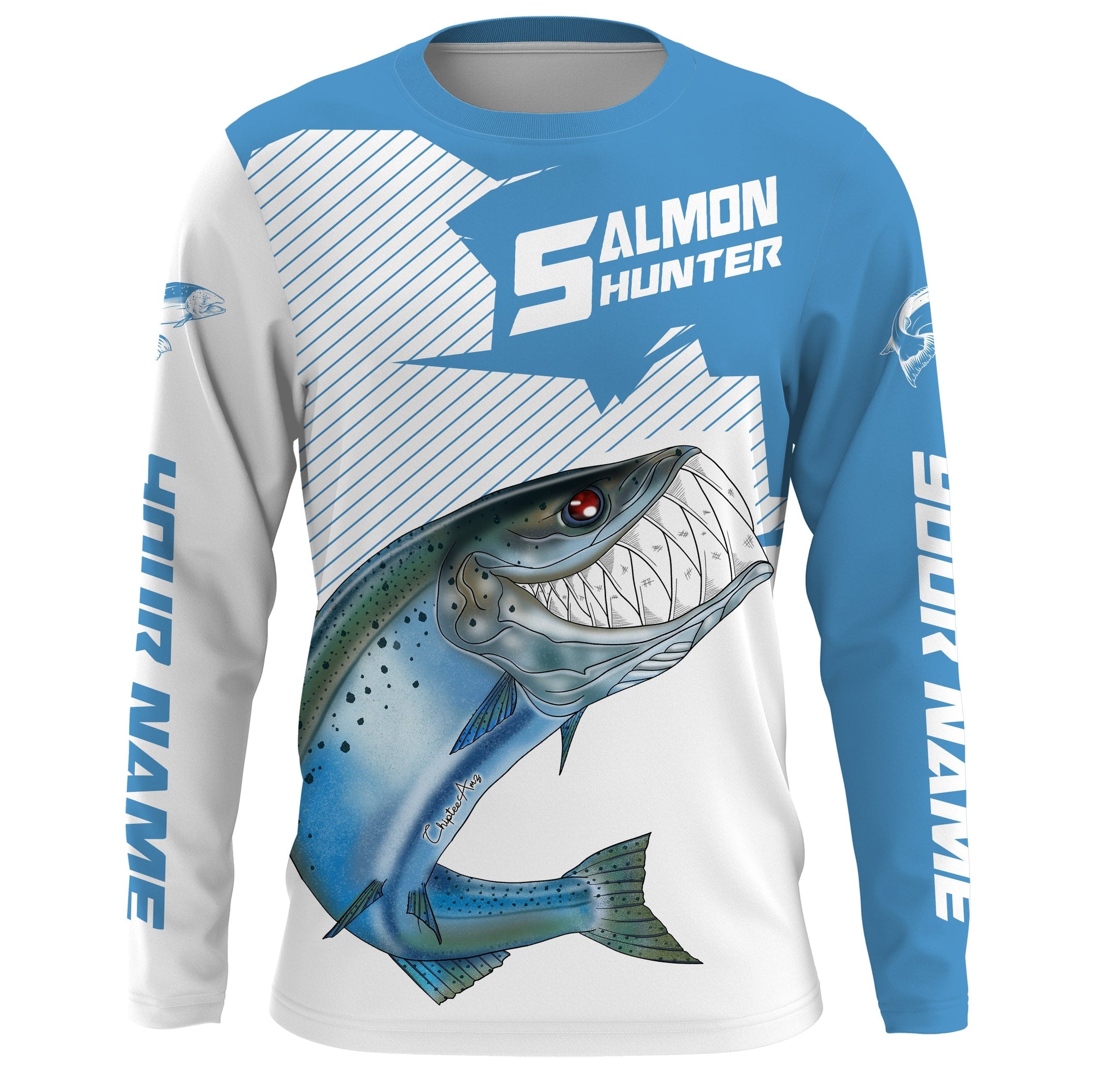 Angry Chinook King Salmon Custom Long sleeve Fishing Shirts, Salmon hunter Fishing jerseys IPHW3319