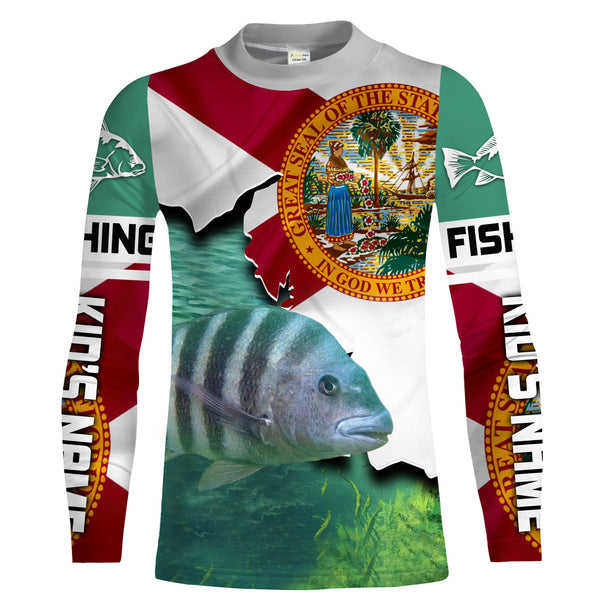 Black Drum Florida Flag Custom UV Long Sleeve Fishing Shirts, FL Tournement Fishing Shirts - IPHW818