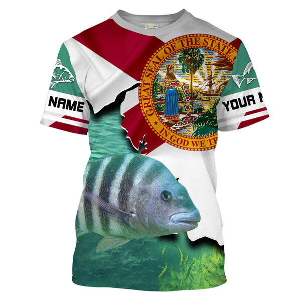 Black Drum Florida Flag Custom UV Long Sleeve Fishing Shirts, FL Tournement Fishing Shirts - IPHW818