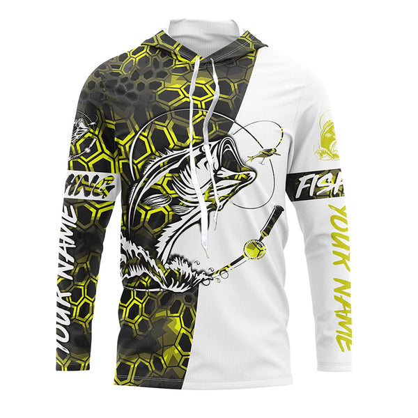 Personalized Bass Fishing Jerseys, Bass Fishing Long Sleeve Fishing Tournament Shirts | Yellow Camo IPHW4281