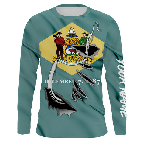 Delaware Flag 3D Fish Hook UV Protection Custom Long Sleeve performance Fishing Shirts IPHW487