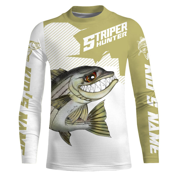 Angry Striped Bass Custom Long sleeve performance Fishing Shirts, Striper hunter Fishing jerseys IPHW3330
