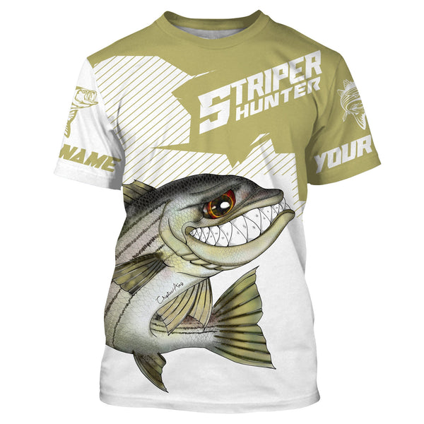 Angry Striped Bass Custom Long sleeve performance Fishing Shirts, Striper hunter Fishing jerseys IPHW3330