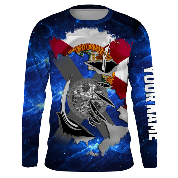 FL Fishing Fish Hook Florida Flag UV protection Custom long sleeves Patriotic fishing apparel gifts - NQS3659