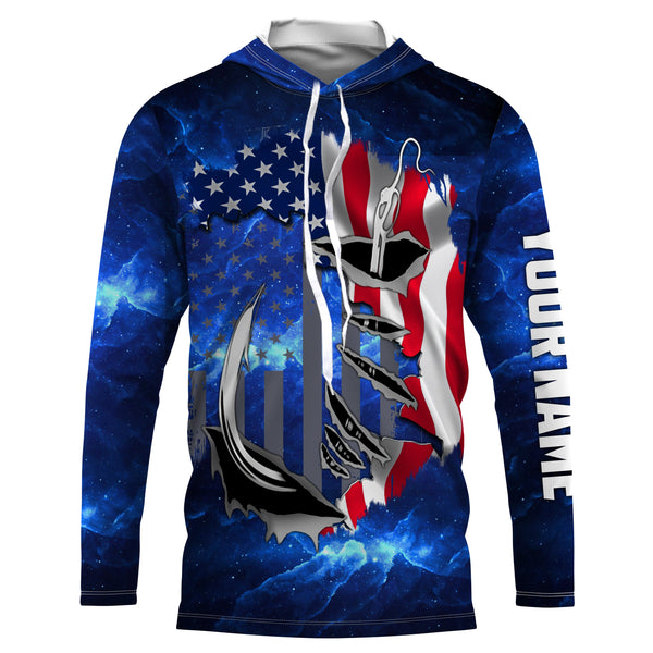 US Fishing Fish Hook American Flag UV protection Custom long sleeves Patriotic fishing apparel gifts - NQS3660