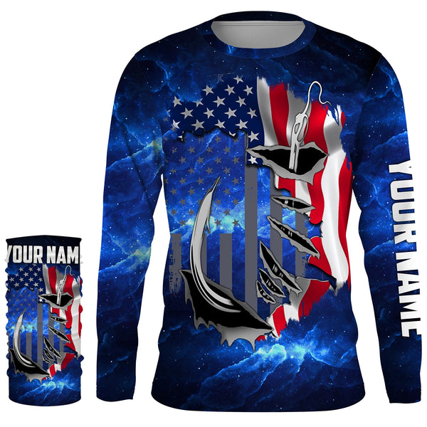 US Fishing Fish Hook American Flag UV protection Custom long sleeves Patriotic fishing apparel gifts - NQS3660