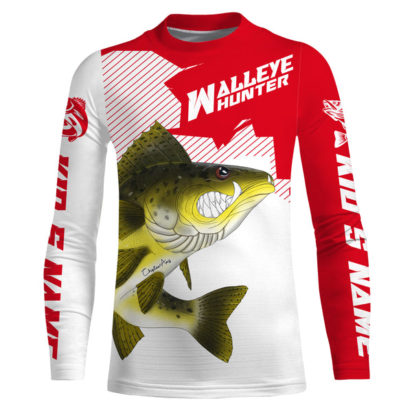 Angry Walleye Custom Long sleeve performance Fishing Shirts, Walleye hunter Fishing jerseys | red IPHW3360