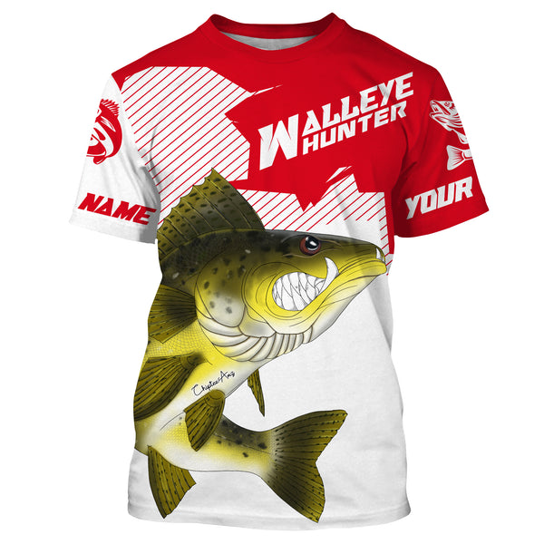 Angry Walleye Custom Long sleeve performance Fishing Shirts, Walleye hunter Fishing jerseys | red IPHW3360