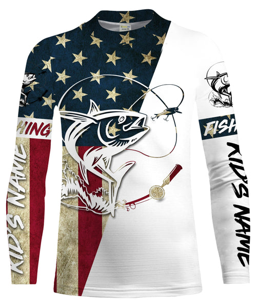 Tuna Fishing American Flag Custom UV Long Sleeve Fishing Shirts, personalized Patriotic Fishing gifts - IPHW1611