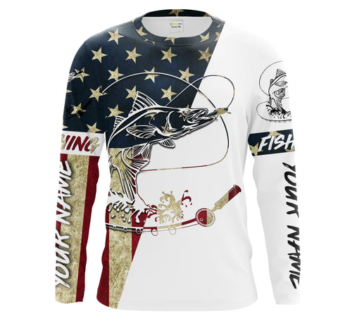 Snook Fishing American Flag Custom UV Long Sleeve Fishing Shirts, personalized Patriotic Fishing gifts - IPHW1612